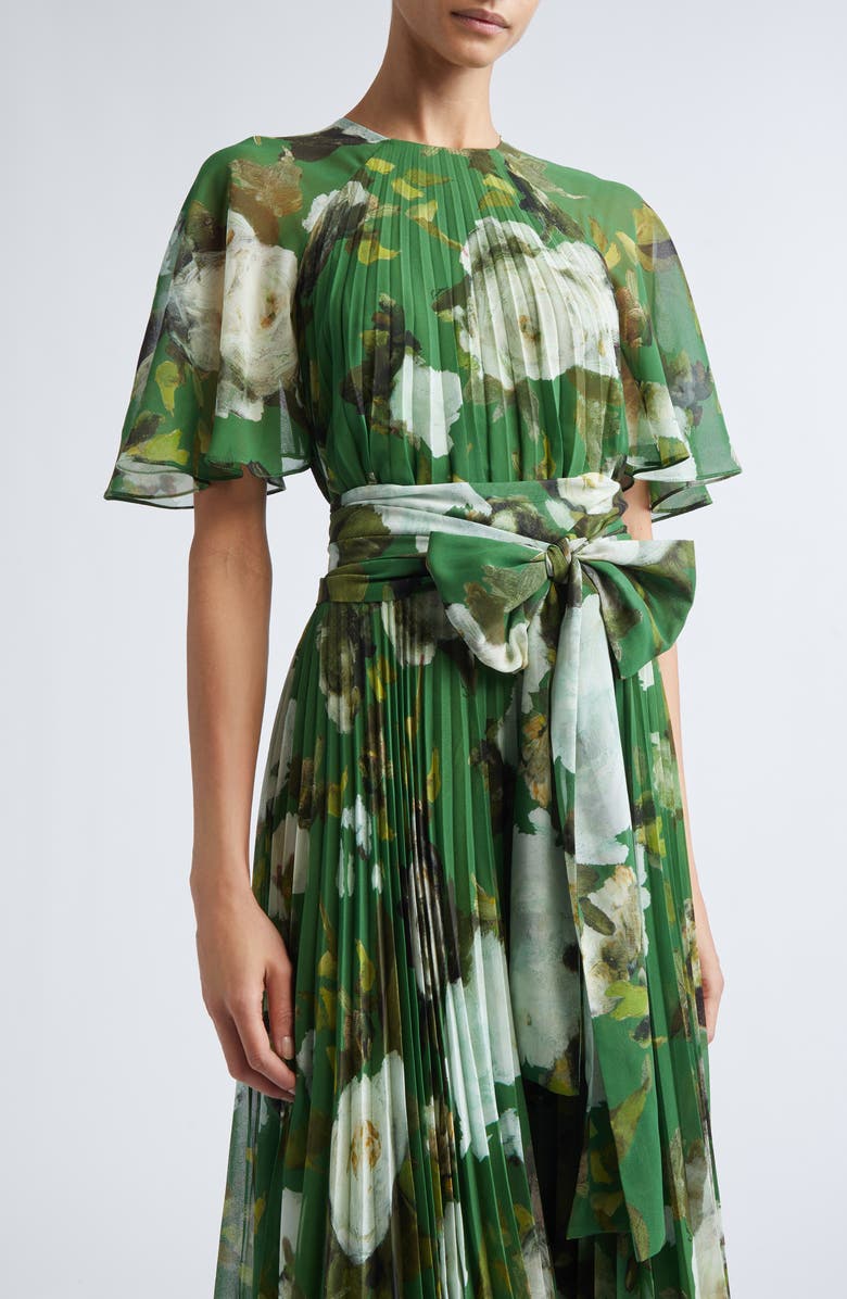 Erdem Floral Crêpe de Chine Midi Dress, Alternate, color, Painted Rose Olive