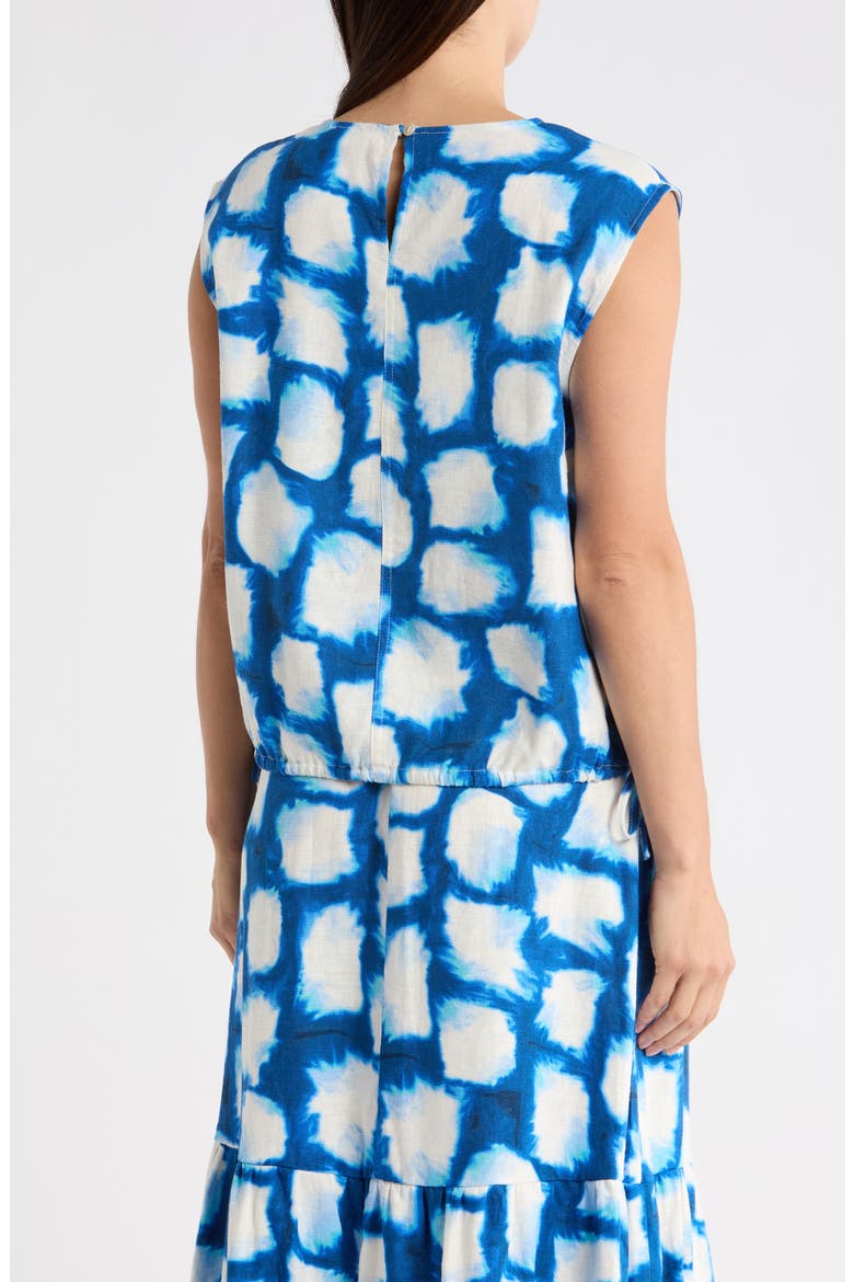Sleeveless Drawstring Hem Linen Blend Top, Alternate, color, COBALT/ AQUA MULTI