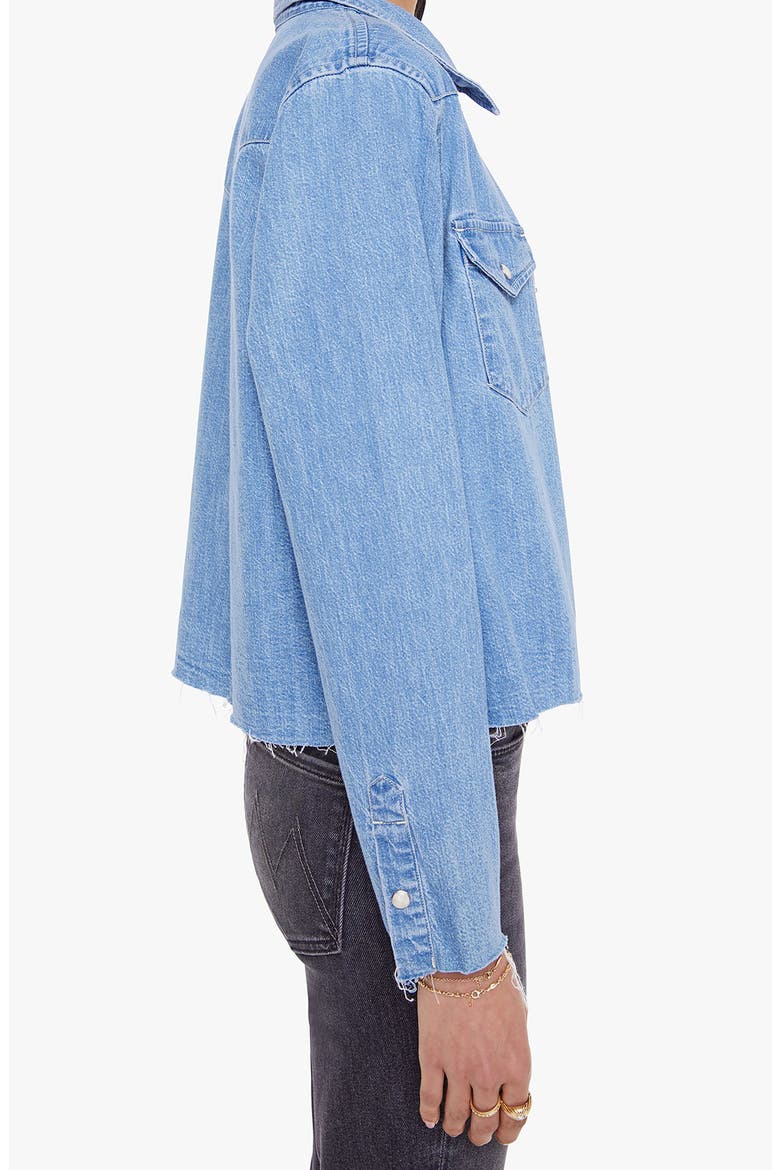 The Super Exes Frayed Step Hem Crop Snap-Up Denim Shirt, Alternate, color, PLAYING FOR KEEPS