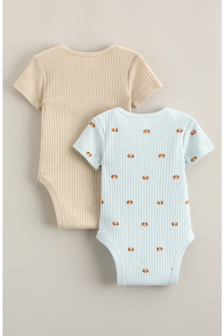 Assorted 2-Pack Cotton Blend Rib Bodysuits, Alternate, color, BLUE PUPPY- BEIGE PACK