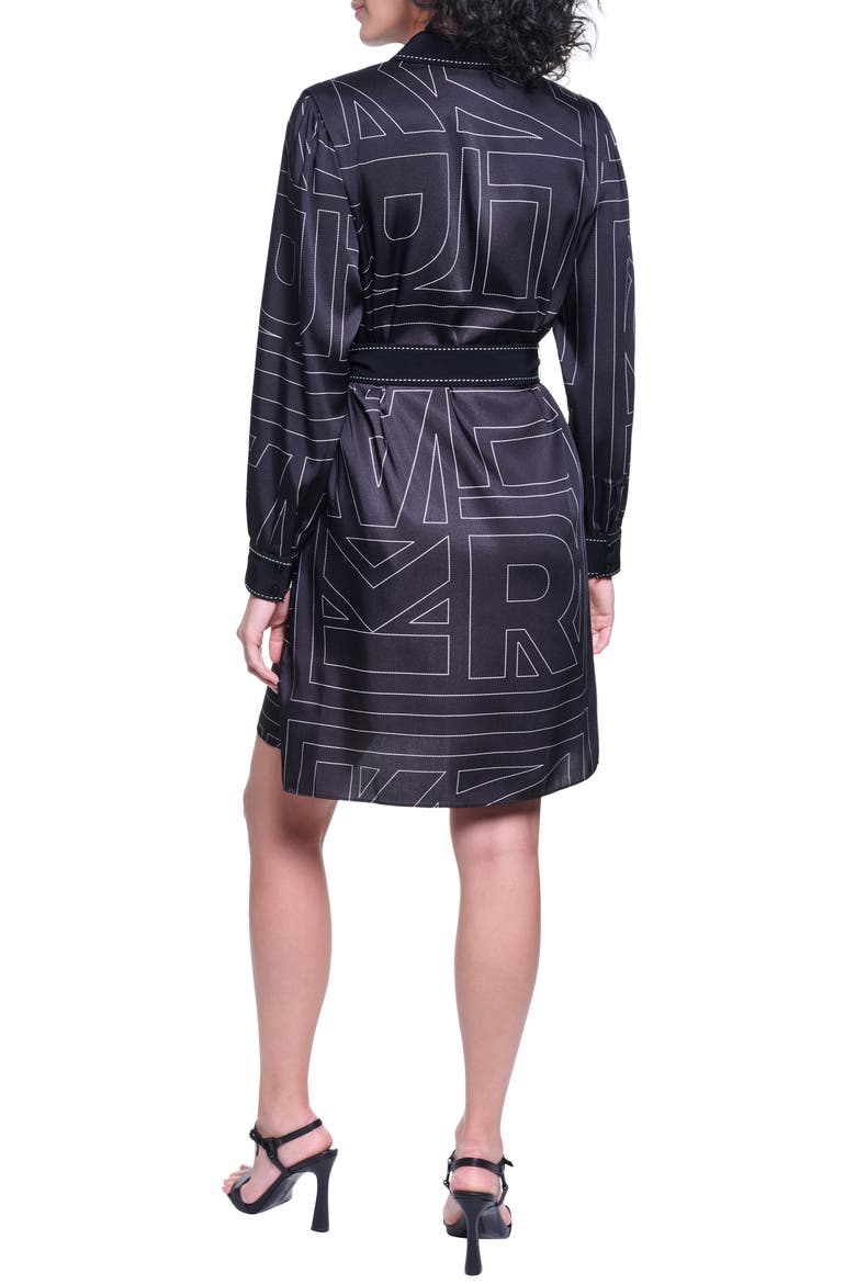 Printed Silky Crepe Long Sleeve Shirtdress, Alternate, color, BLACK SOFT WHITE
