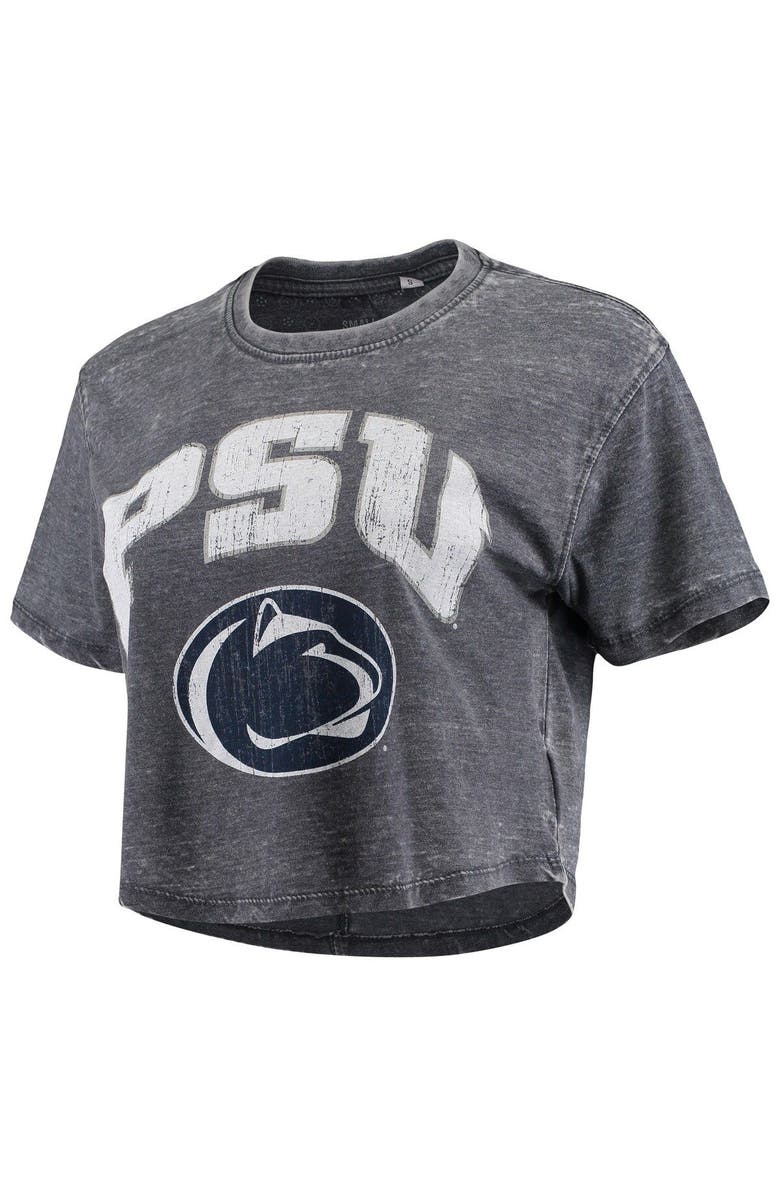 PRESSBOX Women's Pressbox Navy Penn State Nittany Lions Edith Vintage Burnout Crop T-Shirt, Alternate, color, Navy