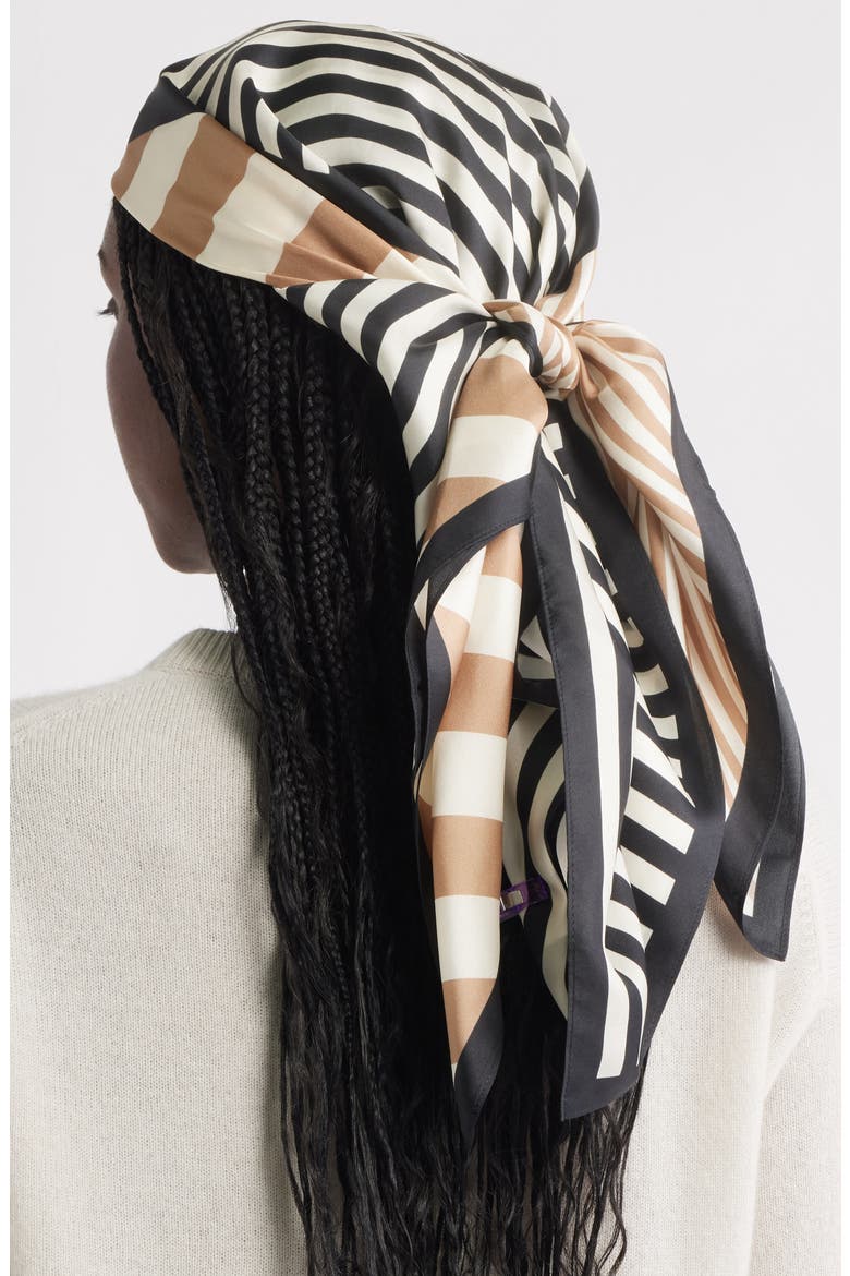 Stripe Square Silk Scarf, Alternate, color, BLACK LINEAR PRINT