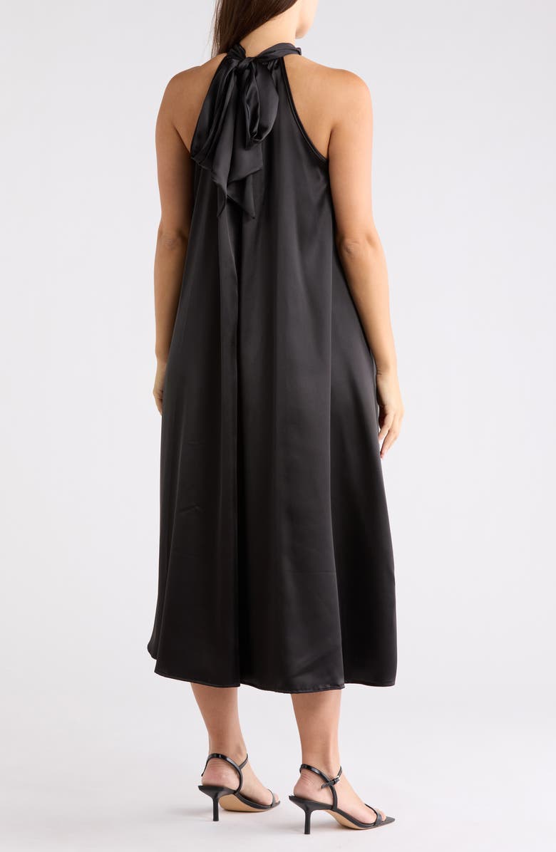Renee C Satin Tie Neck Midi Dress, Alternate, color, Black