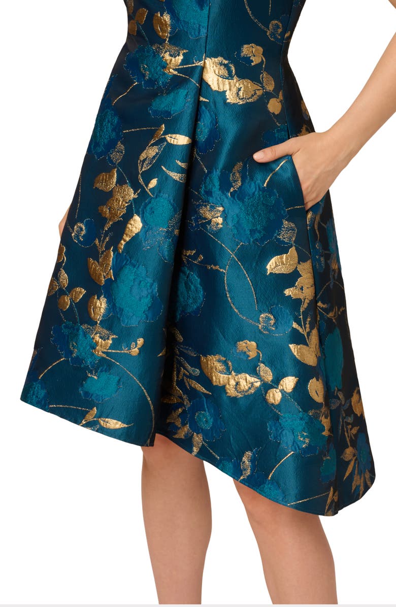 Adrianna Papell Metallic Jacquard Fit & Flare Cocktail Dress, Alternate, color, Teal Sapphire/ Gold