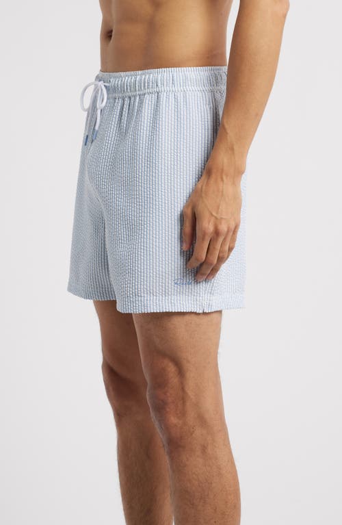Rails La Brea Iridescent Swim Trunks In Blue White Seersucker