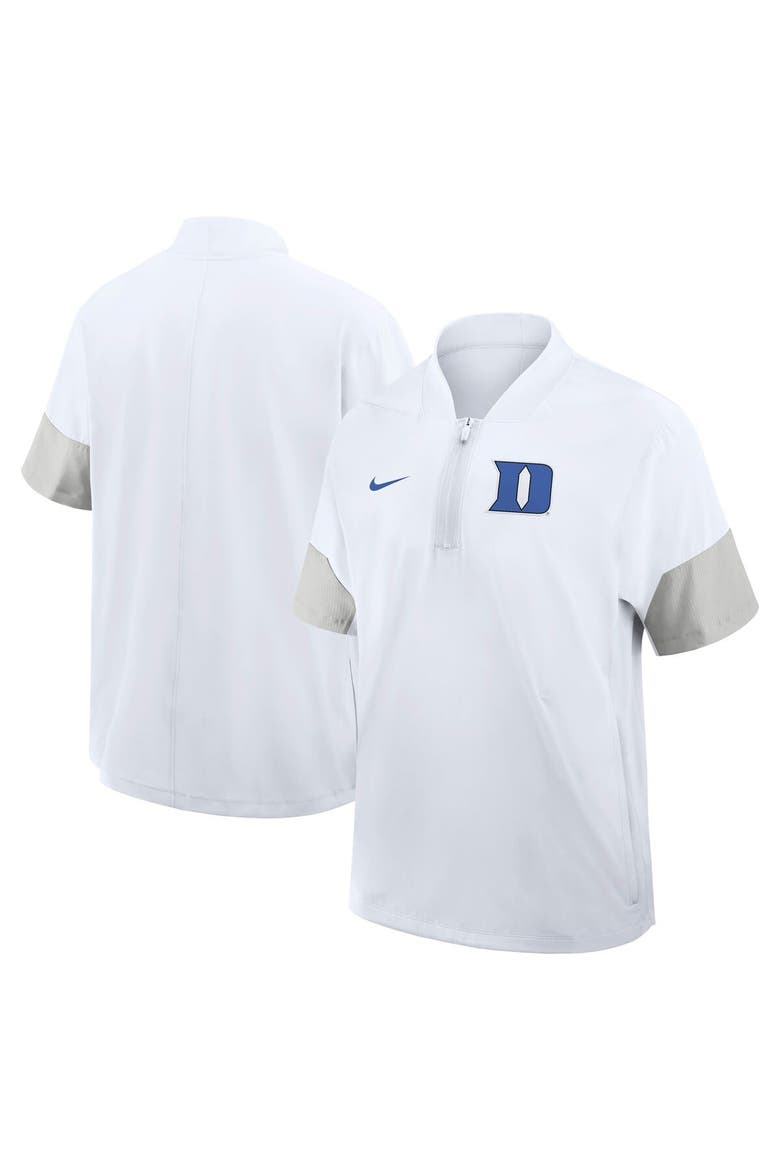 Men's Nike White Duke Blue Devils 2025 Sideline Short Sleeve Quarter-Zip Coach Jacket, Alternate, color, White