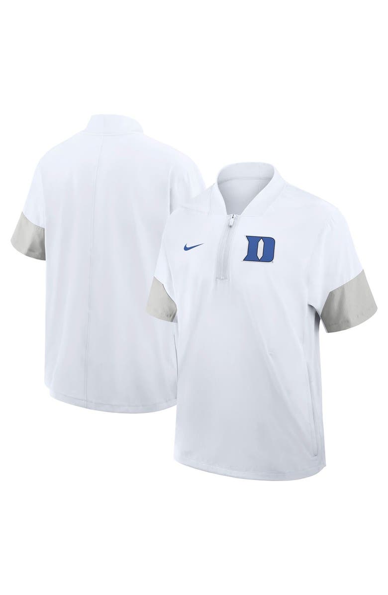 Nike Men's Nike White Duke Blue Devils 2025 Sideline Short Sleeve Quarter-Zip Coach Jacket, Alternate, color, White