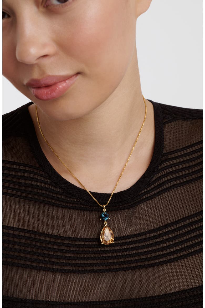 Tearsa Crystal Teardrop Pendant Necklace, Alternate, color, GOLD TONE / DARK BLUE / TOPAZ