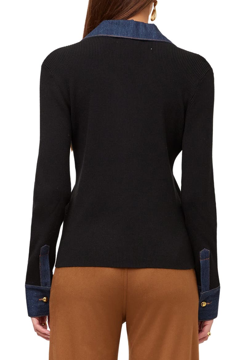 Denim Trim Rib Cardigan, Alternate, color, BLACK