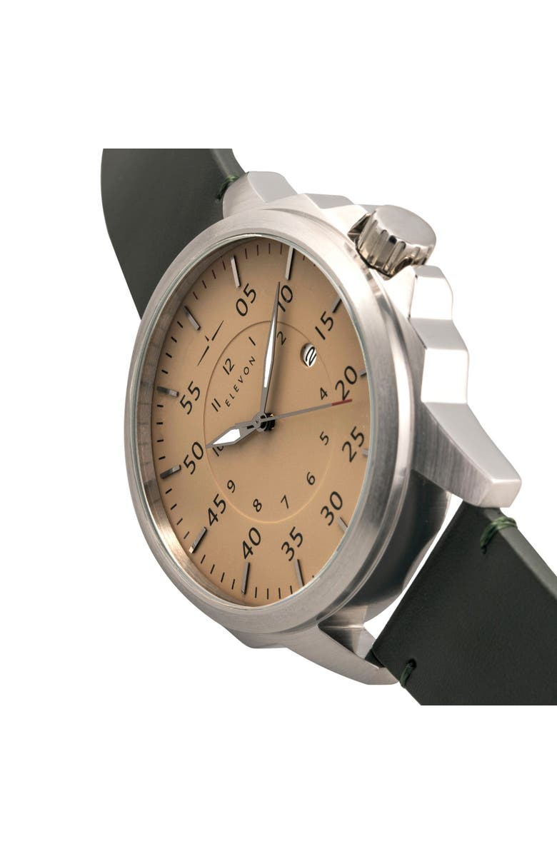 Elevon Hughes Leather-Band Watch w/ Date, Alternate, color, Silver/Green