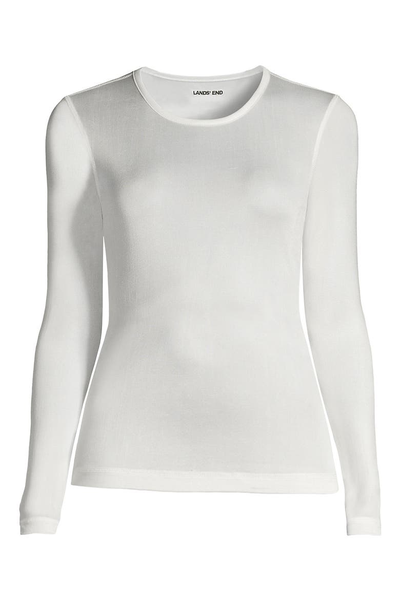 Silk Interlock Long Sleeve Crewneck Long Underwear Top, Alternate, color, Ivory