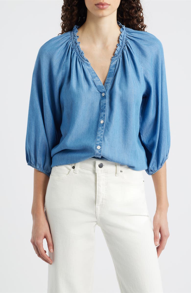 beachlunchlounge Winslow Chambray Peasant Top, Main, color, Peasant Style Snap