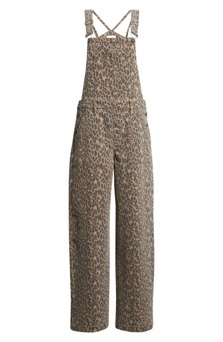 HIDDEN JEANS Cheetah Print Baggy Overalls, Alternate, color, Khaki