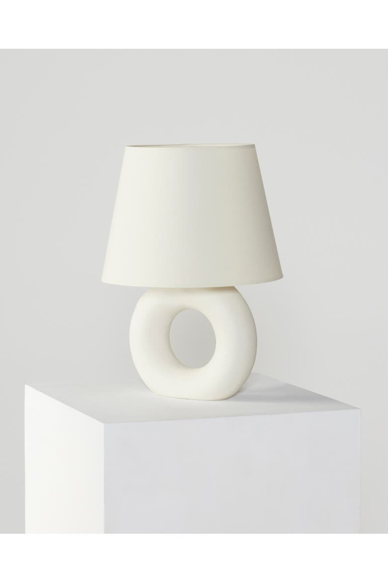 Chloe 15.5" LED Table Lamp with Off-White Ceramic Base and Cotton Shade, Main, color, Beige/Cream