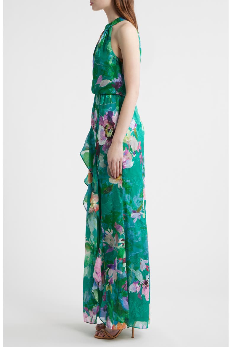 Ruffle Floral Evening Gown, Alternate, color, GREEN MULTI