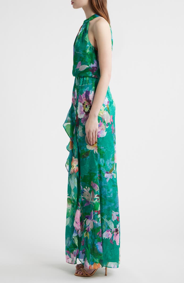 Adrianna Papell Ruffle Floral Evening Gown, Alternate, color, Green Multi