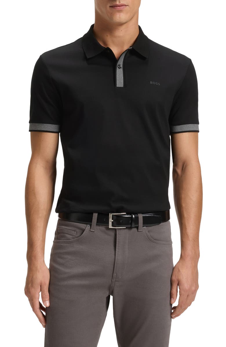 BOSS H-Phillipson Wool Polo, Main, color, Black/ Grey