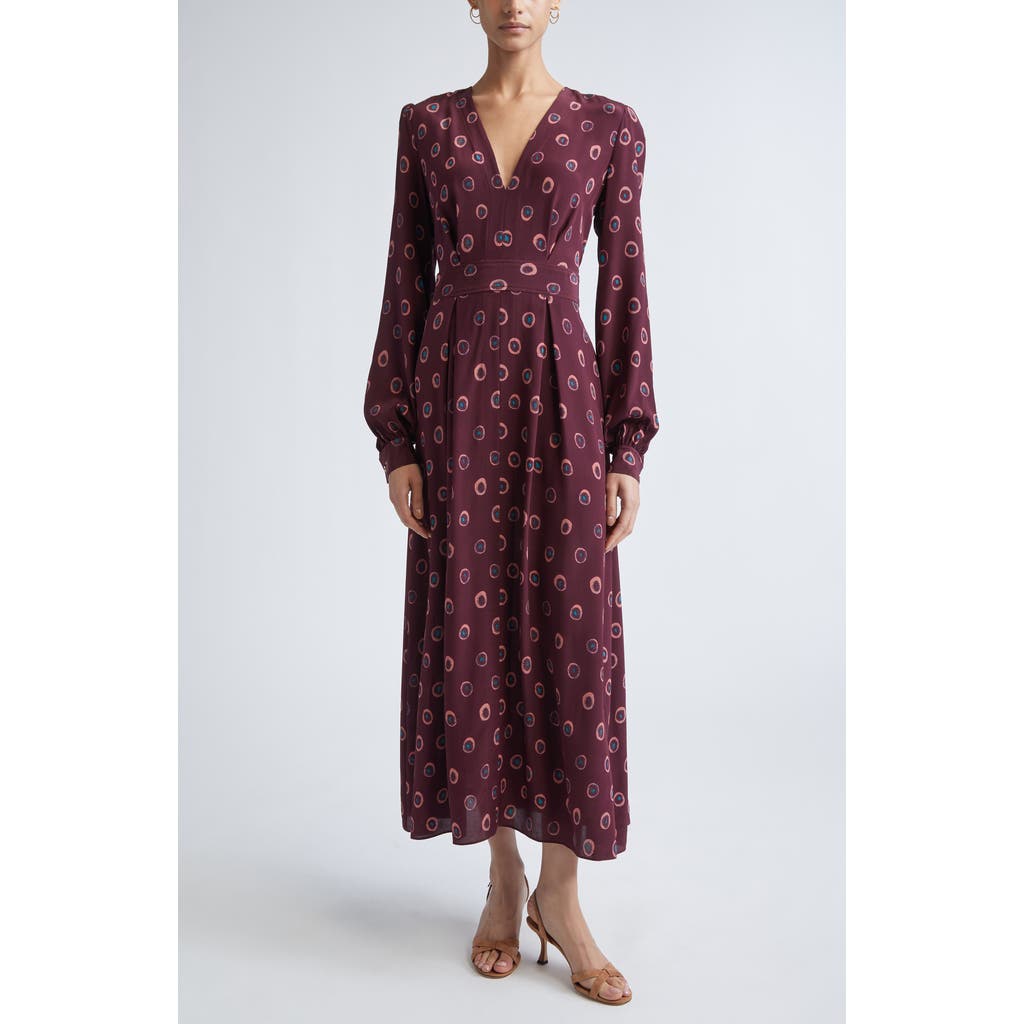St John St. John Jill Abstract Ink Print Long Sleeve Silk Dress In Purple