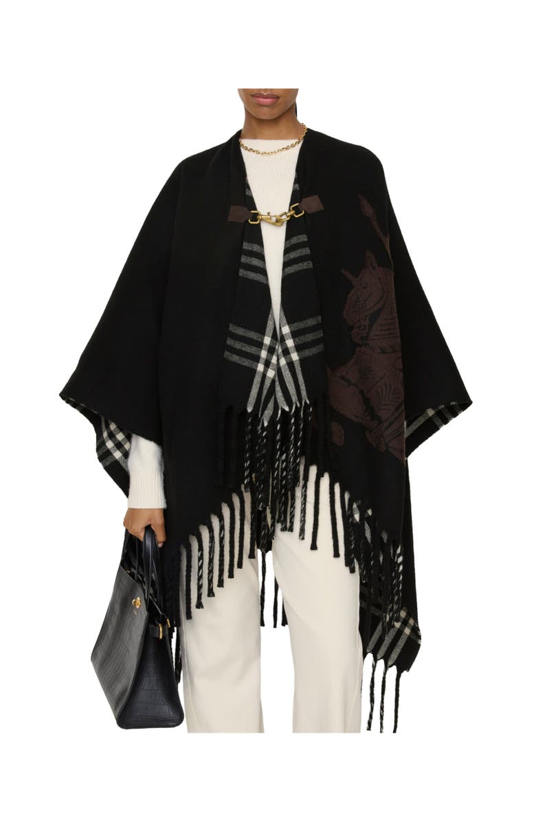 Burberry EKD Fil Coupé Wool Cape, Alternate, color, Black/Calico Beige