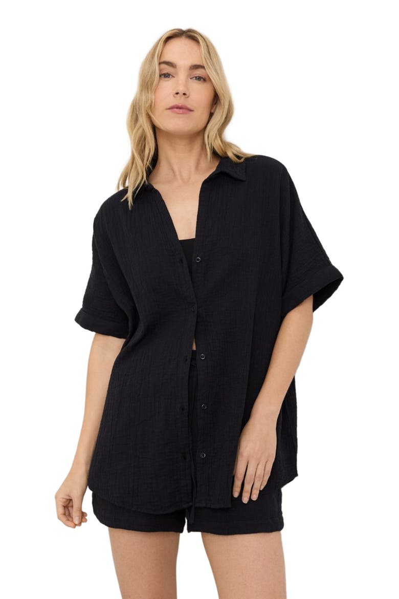 Organic Cotton Coastal Double Gauze Relaxed Shirt, Alternate, color, Jet Black