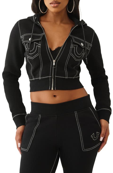 Big T Embroidered Shrunken Zip Hoodie