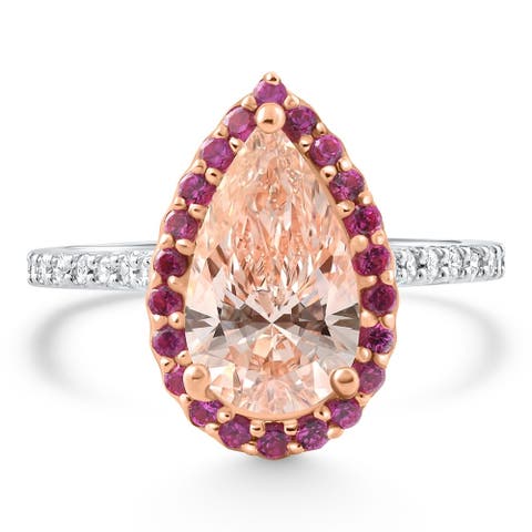 Certified Fancy Vivid Pink Pear Diamond Engagement Ring 14k & Gold