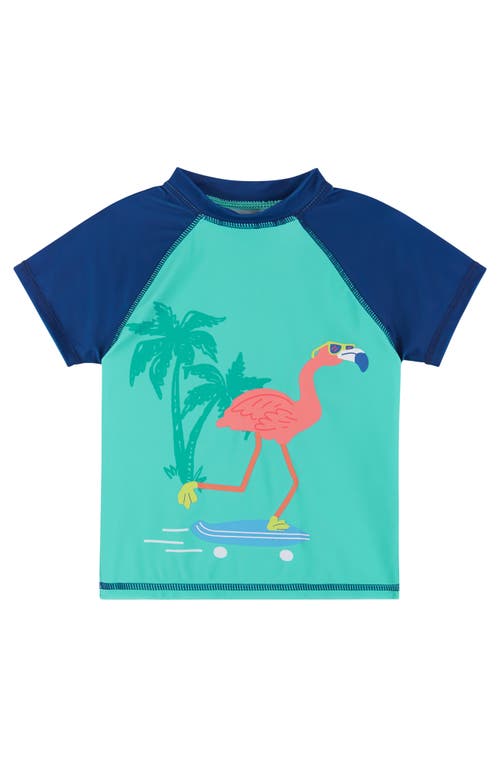 Andy & Evan Flamingo Rashguard T-shirt & Swim Shorts Set In Aqua Flamingo
