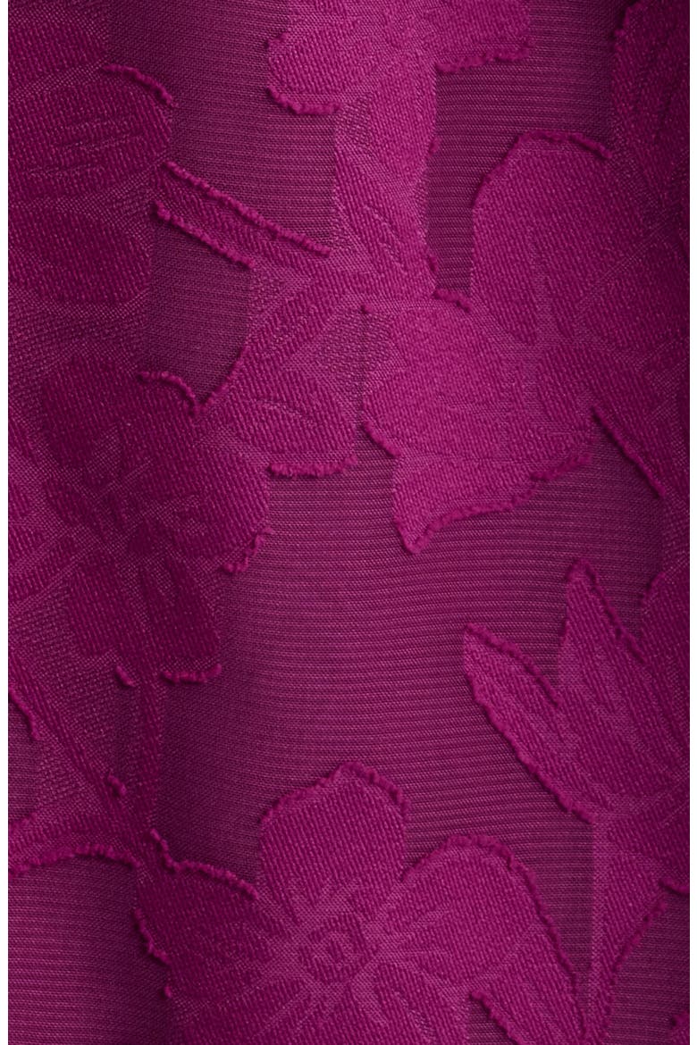 Floral Jacquard Asymmetric Tiered Midi Dress, Alternate, color, BEET