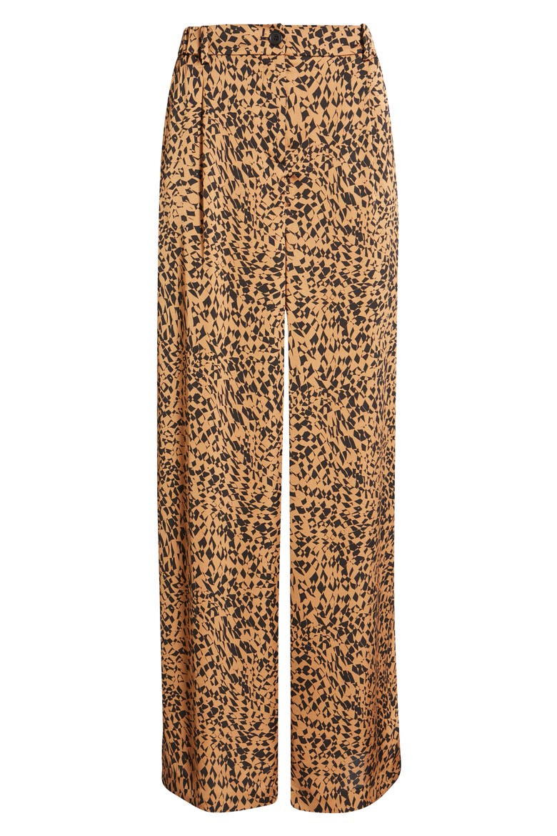 Abstract Print Satin Trousers, Alternate, color, BLACK- TAN FRACTURED GLASS