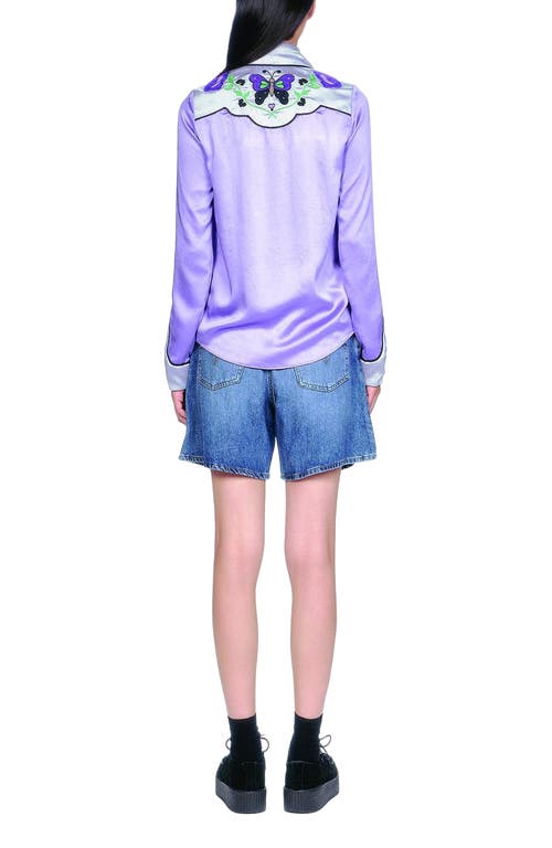 Anna Sui Boudoir Satin Embroidered Cowboy Shirt In Purple