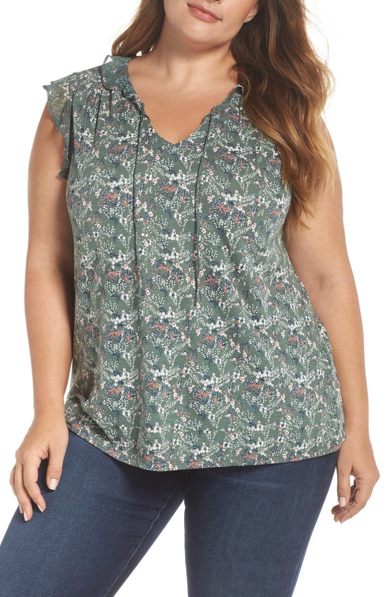Lucky Brand Flutter Sleeve Floral Top, Main, color, 