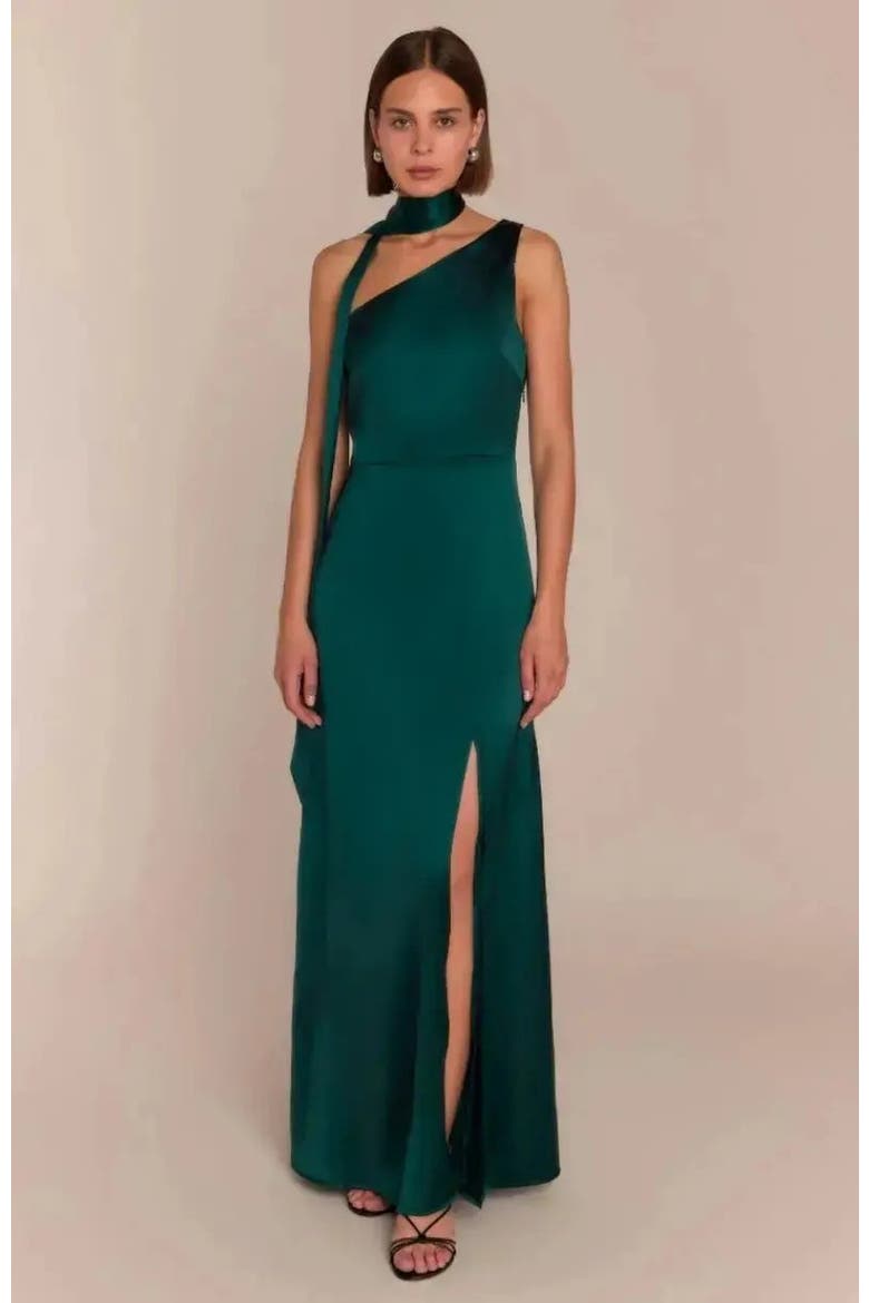 Porto One Shoulder Dress, Main, color, Forest Green