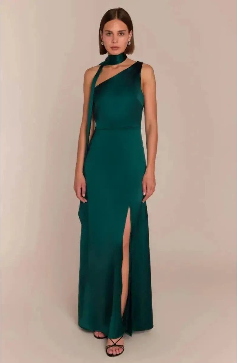 Rewritten Porto One Shoulder Dress, Main, color, Forest Green