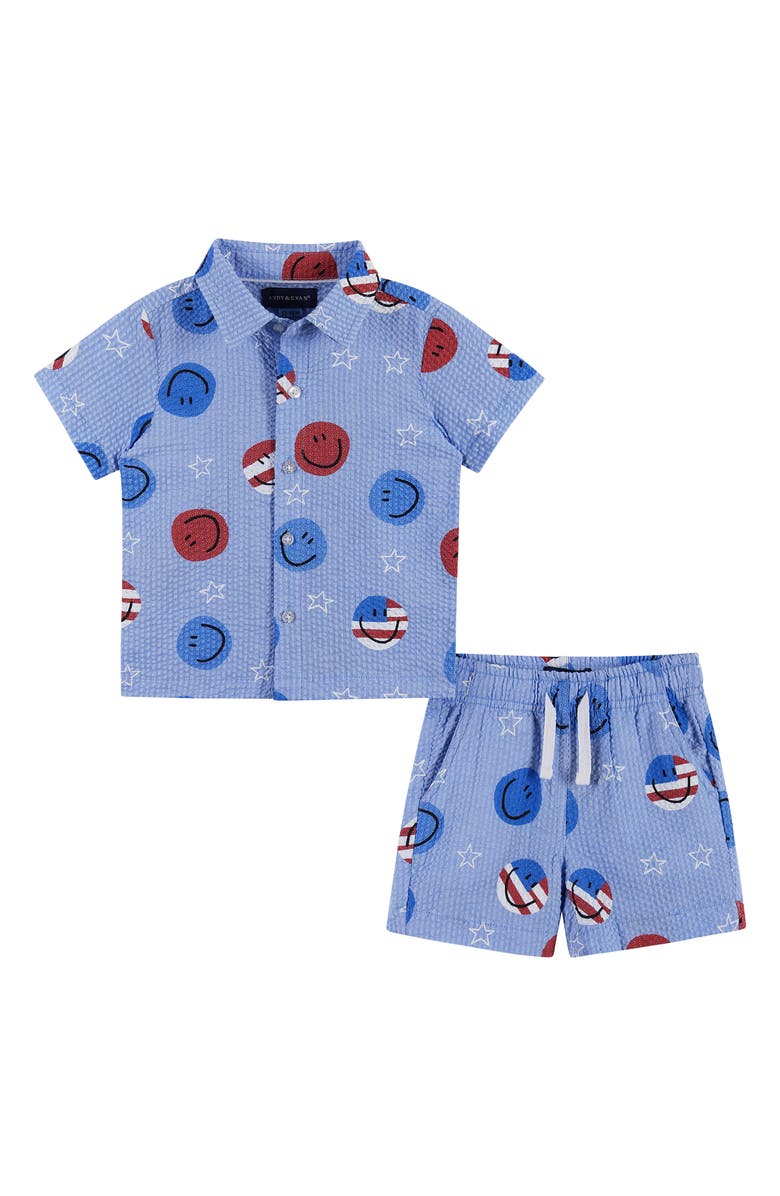 Andy & Evan Print Cotton Seersucker Button-Up Shirt & Shorts Set, Main, color, 