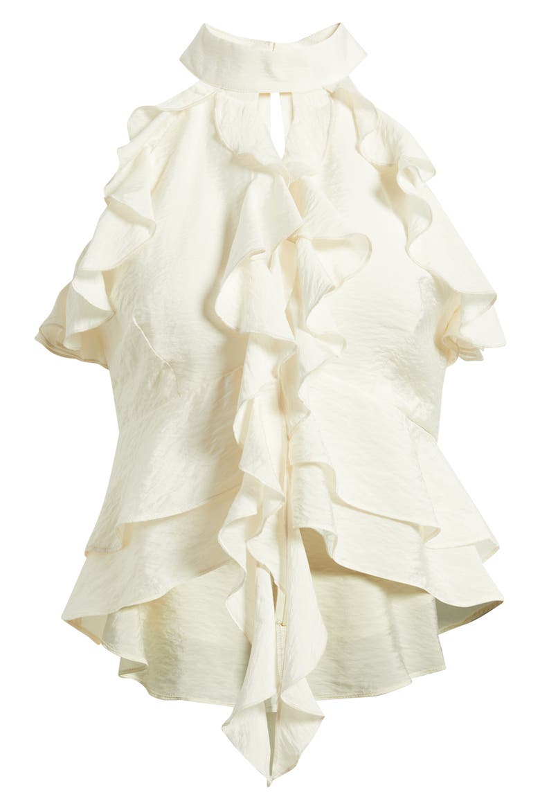 Ruffle Trim Halter Top, Alternate, color, EGRET