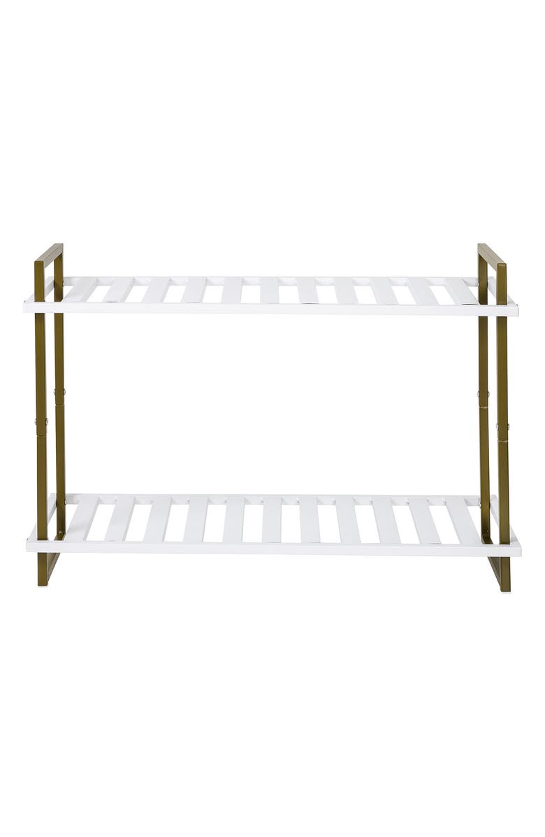 HONEY-CAN-DO 2-Tier Tubular Metal Shoe Rack, Olive and White, Main, color,