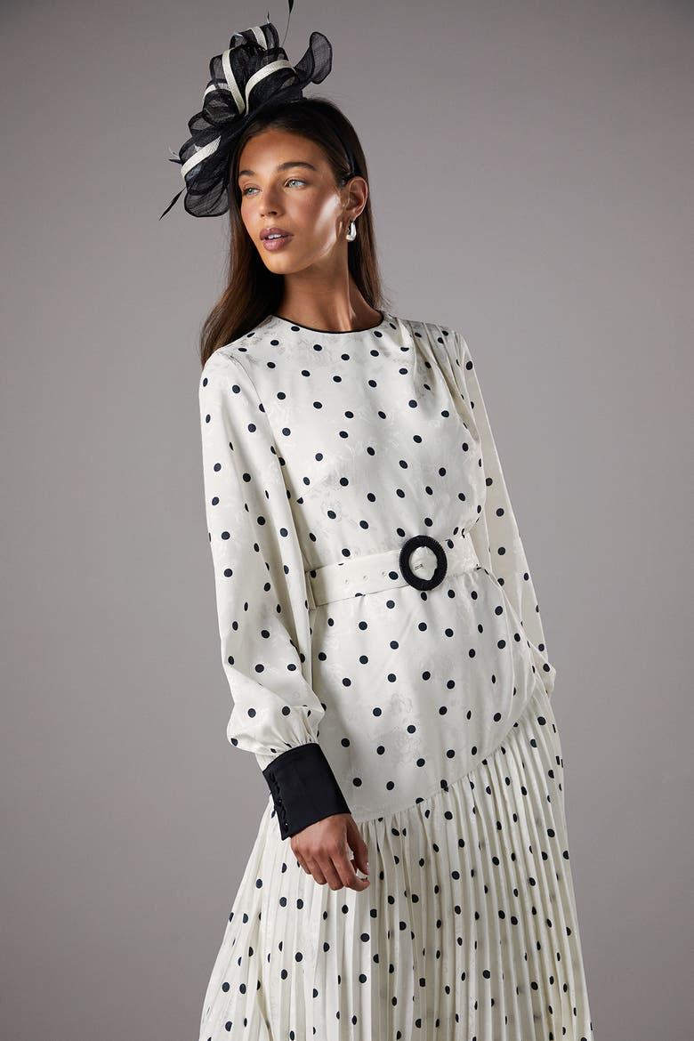 Long Sleeve Pleated Midi Dress, Alternate, color, Mono