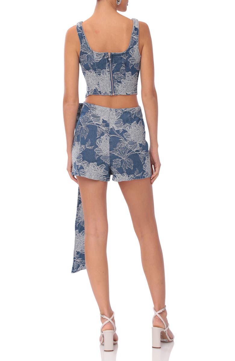 Avec Les Filles Floral Denim Corset Tank, Alternate, color, Medium Blue Wash