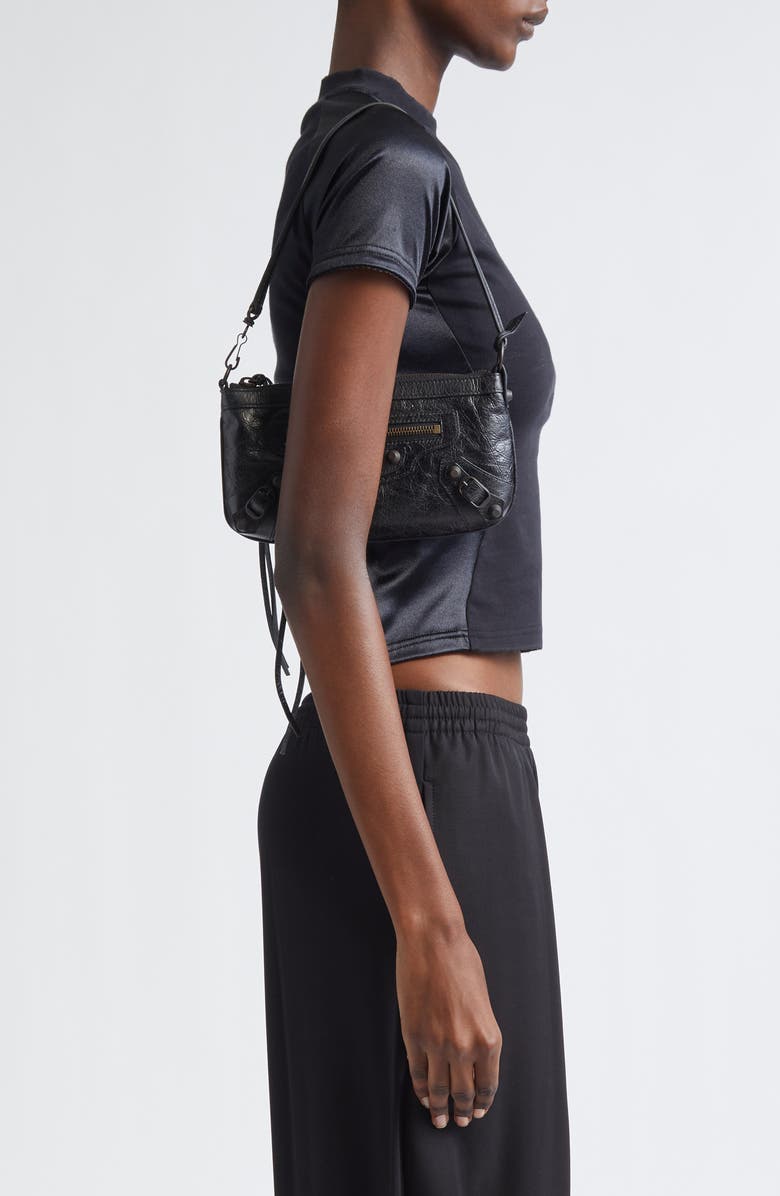Balenciaga Le City Leather Pouch on a Strap, Alternate, color, Black
