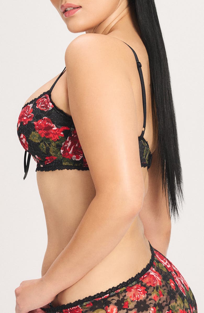 SAVAGE X FENTY Sinful Rose Lace Balconette Bra, Alternate, color, Black Caviar Rosy Passions