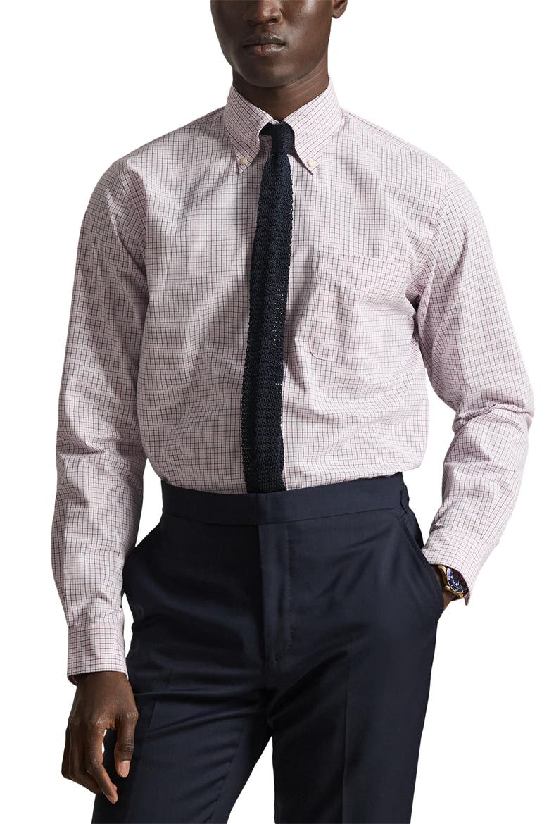 Classic Fit Check Cotton Poplin Button-Down Shirt, Main, color, PINK BLUE MULTI