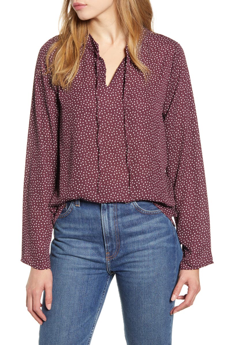 Bobeau Samara Tie Neck Long Sleeve Blouse, Main, color,