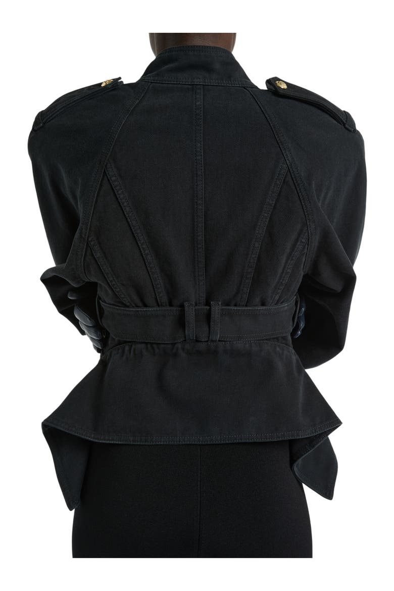 Denim Peplum Jacket, Alternate, color, black