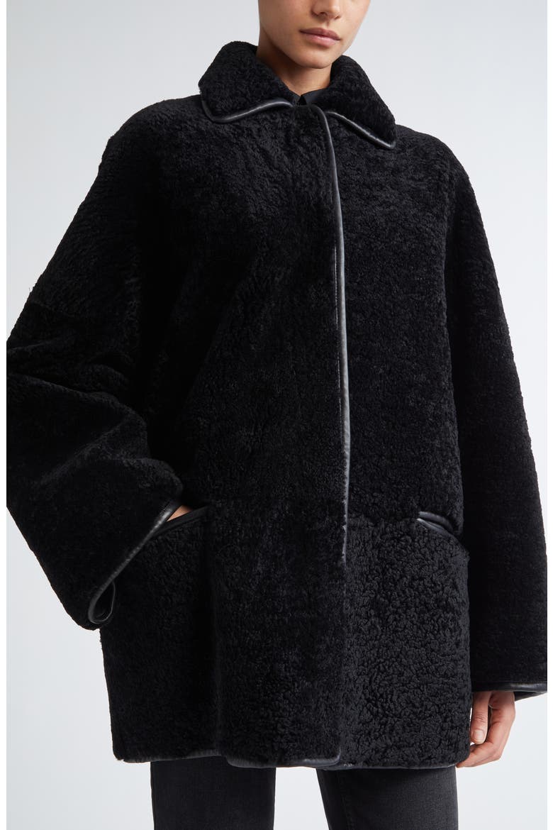 Genuine Teddy Shearling Overshirt Jacket, Alternate, color, BLACK