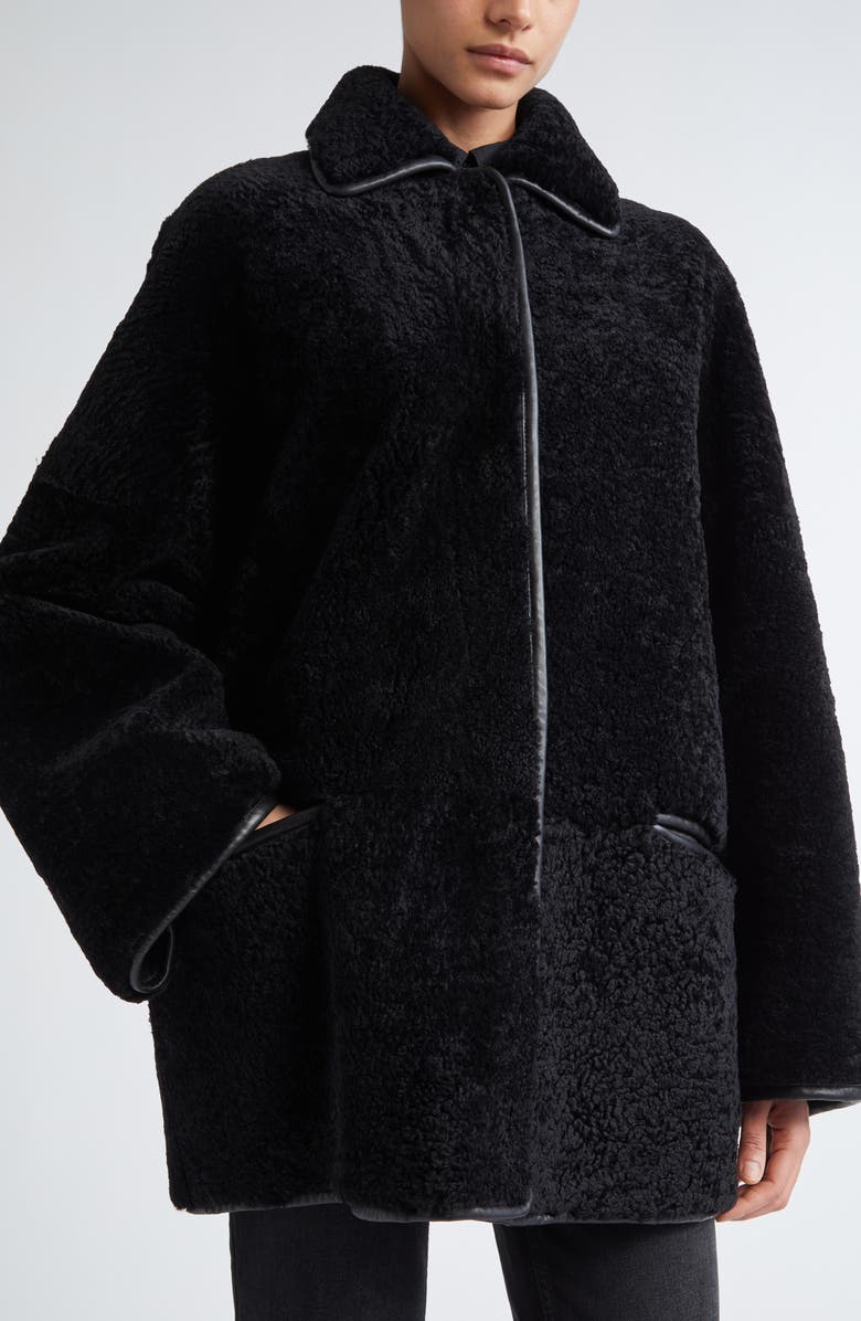 TOTEME Genuine Teddy Shearling Overshirt Jacket, Alternate, color, Black