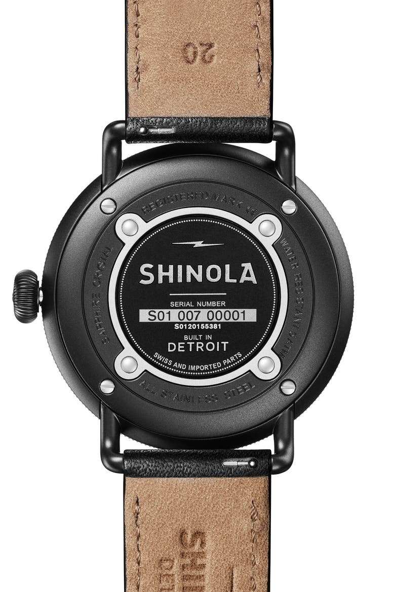 The Canfield Leather Strap Watch, 43mm, Alternate, color, BLACK/ GREY/ BLACK