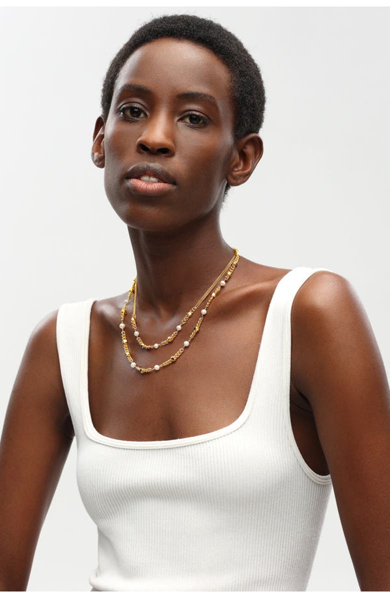 Classicharms Double Stranded Necklace With Freshwater Pearls, Alternate, color, Gold