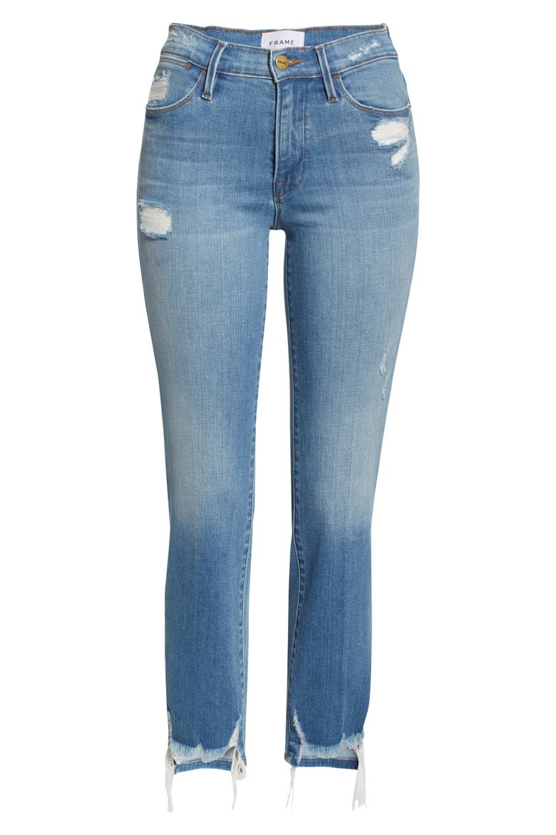 Le High Ripped Straight Leg Jeans, Alternate, color, LASKEY RIPS