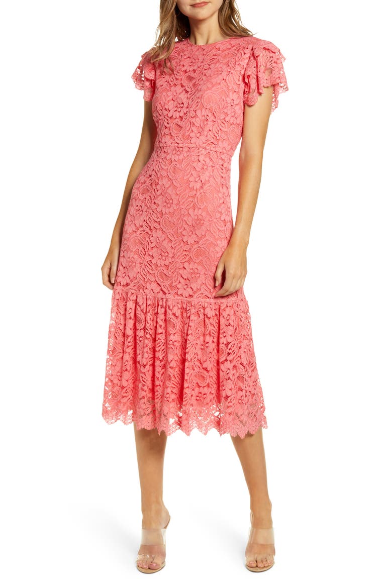 Lace Midi Dress, Main, color, PINK STRAWBERRY